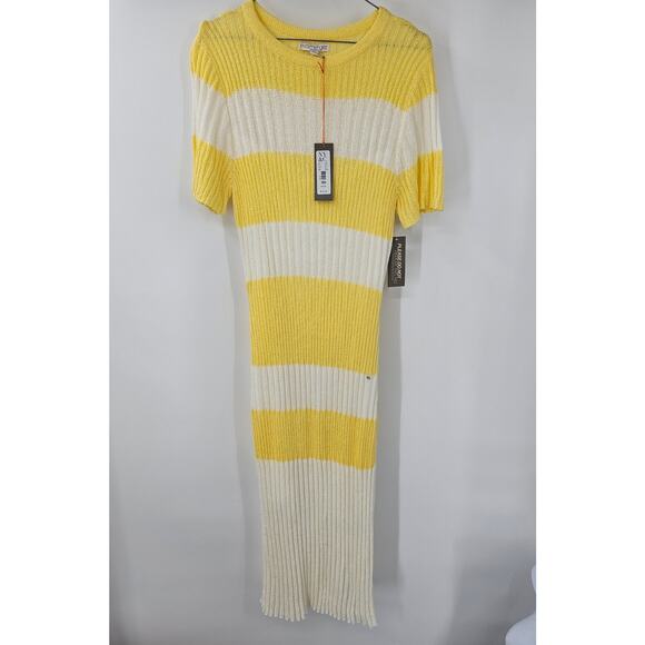 Eva Mendes by New York & Company Dresses & Skirts - EVA MENDES Yellow Striped Short Sleeve Dress Womens Size XL Extra Large *NWT